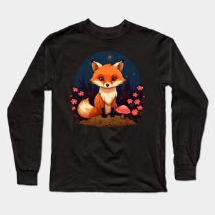 Cute Fox, Flowers and Mushroom Long Sleeve T-Shirt